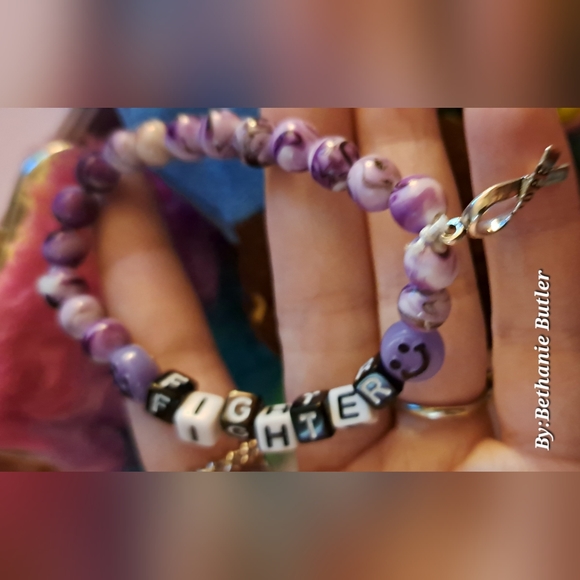 Cancer Purple Homemade Bead And Charm Bracelet "hope" - Picture 8 of 13